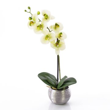 Phalaenopsis artificiel EMILIA, pot décoratif, crème-vert, 45cm, Ø8cm