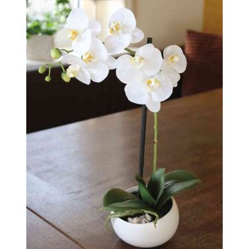 Orchidée Phalaenopsis artificielle KAYLA, pot en céramique, blanc, 45cm