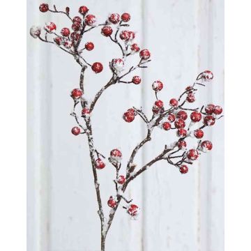 Fausse branche de baies LEIRE avec fruits, enneigée, rouge, 70cm