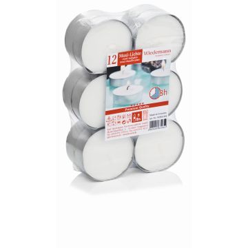 Maxi bougies chauffe-plat, 12 pièces, blanc, 1,9cm, Ø5,7cm, 8h