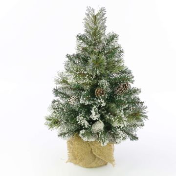 Faux sapin de Noël RIGA, pommes de pin, sac de jute, blanc, 60cm, Ø40cm