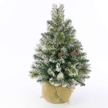 Faux sapin de Noël RIGA, pommes de pin, sac de jute, blanc, 90cm, Ø50cm