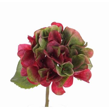 Hortensia synthétique CHIDORI, rouge-vert, 30cm, Ø13cm