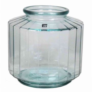 Vase avec rainures LOANA, verre, bleu-transparent, 23cm, Ø23cm