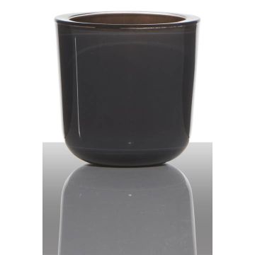 Bougeoir en verre NICK, gris foncé-transparent, 7,5cm, Ø7,5cm