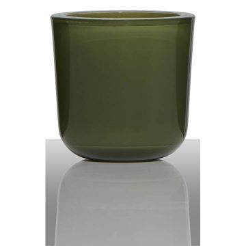 Bougeoir en verre NICK, vert olive, 7,5cm, Ø7,5cm