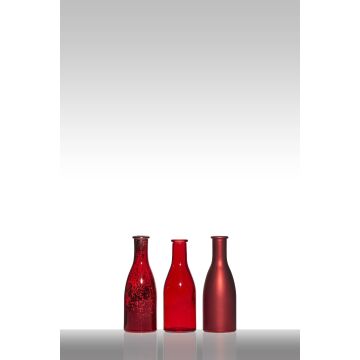 Bouteilles décoratives en verre ANYA, 3 pièces, rouge, 18,5cm, Ø6,5cm