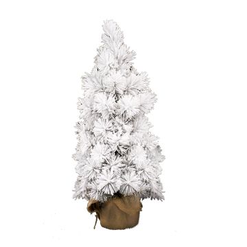 Mini sapin artificiel AUSTIN, sac de jute, enneigé, blanc, 75cm, Ø30cm