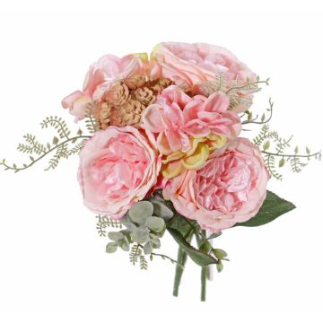 Bouquet de roses artificielles SIERRA, hortensia, echeveria, rose, 25cm, Ø25cm