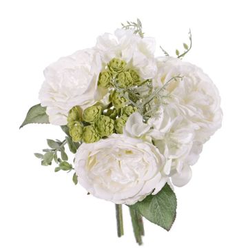 Bouquet de roses artificielles SIERRA, hortensia, echeveria, blanc, 25cm, Ø25cm