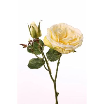 Rose chou en soie JUDY, jaune, 35cm, Ø8cm