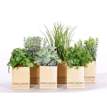 Mélange d'herbes artificielles CHUCK en pot de papier, 6 pcs, vert, 15-25cm