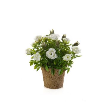 Rose en soie LARAINA en pot décoratif, blanc, 15cm