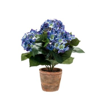 Hortensia en tissu LAIDA en pot en terre cuite, bleu, 35cm