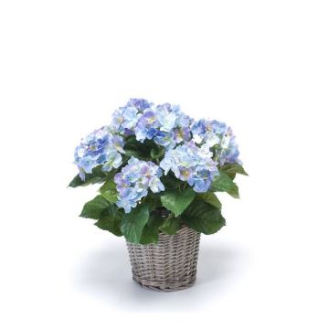 Hortensia artificiel JONE en corbeille tressée, bleu, 45cm