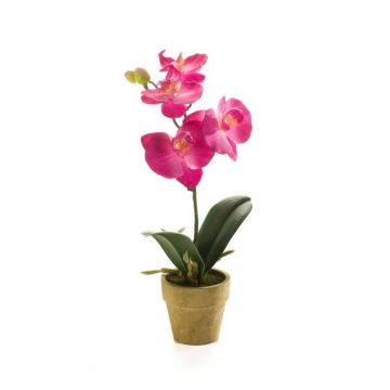 Orchidée Phalaenopsis artificielle SETH en pot décoratif, rose fuchsia, 25cm