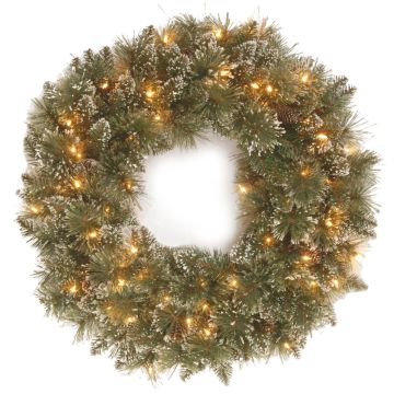 Couronne d'hiver artificielle CALGARY, pommes de pin, LEDs, givre, Ø60cm