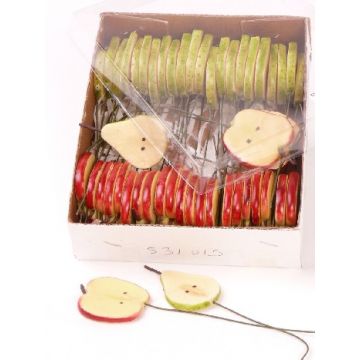 Tranches de pommes et poires artificielles AARI, 48 pcs, vert-rouge, 9,5cm, Ø3,5-4cm