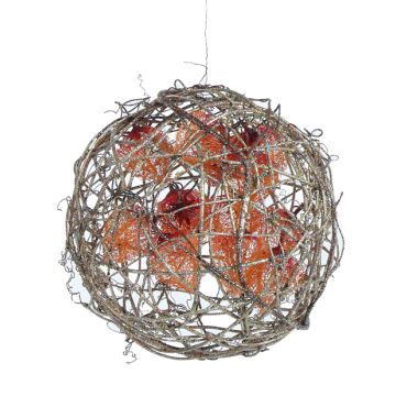 Boule décorative avec Physalis RASTY, fruits, paillettes, orange-argent, Ø25cm