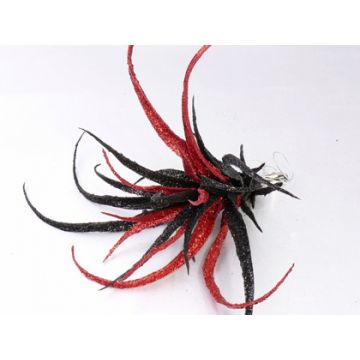 Tillandsia Stricta artificielle TESAK sur clip, paillettes, noir-rouge, 17cm