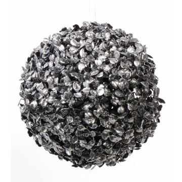 Boule de buis artificielle FRITZ, paillettes, noir-argent, Ø22cm