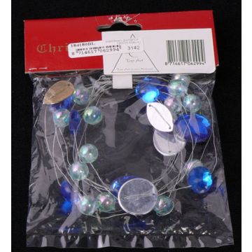 Guirlande DINGO avec perles et pierres décoratives, argent-bleu, 180cm