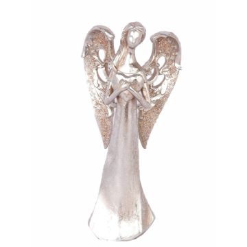 Figurine ange PINTA, cœur dans les mains, argent-cuivre, 30cm