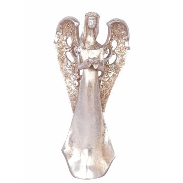 Figurine ange PINTA, fleur atteignant, argent-cuivre, 30cm
