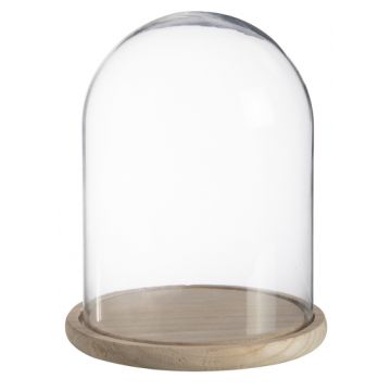 Dôme en verre SABIKA avec socle en bois, transparent, 22cm, Ø17cm