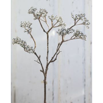 Branche de baies décorative BENZO avec baies, paillettes, argent, 40cm