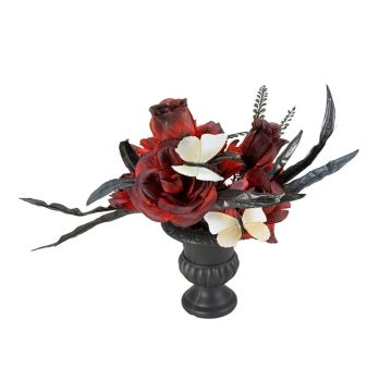 Décoration Halloween Décoration de table Bouquet de fleurs LESCADIA avec roses, papillons, rouge-noir, 30cm, Ø25cm