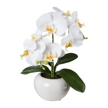 Fleur en plastique Orchidée Phalaenopsis KASDA, pot en céramique, blanc, 35cm
