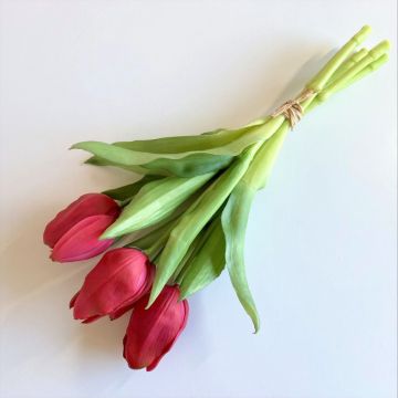 Bouquet de tulipes artificielles LEANA, rose fuchsia-vert, 30cm, Ø20cm
