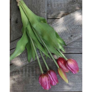 Bouquet de tulipes artificielles LONA, rose fuchsia-vert, 35cm, Ø15cm