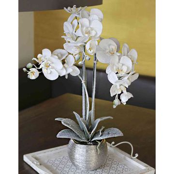 Orchidée Phalaenopsis artificielle KAREN, pot décoratif, givré, blanc, 60cm