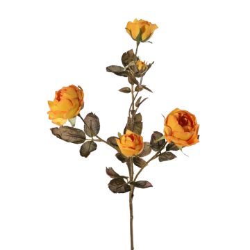 Branche de rose artificielle SITARA, orange-jaune, 75cm, Ø5-8cm