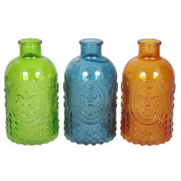 Vases bouteilles en verre URSULA avec motif, 3 verres, multicolore, 12,5cm, Ø6,5cm