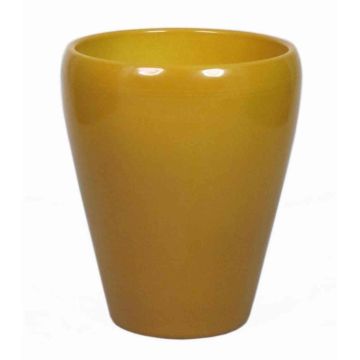 Vase conique pour orchidées NAZARABAD, céramique, jaune ocre, 17cm, Ø14cm