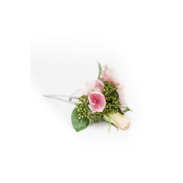 Boutonnière de lisianthus et d'hortensias artificielle EREA, rose, 15cm