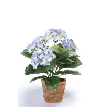 Fleur en tissu Hortensia LAIDA en pot de terre cuite, bleu clair, 35cm