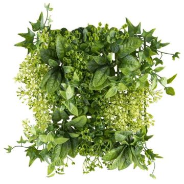 Tapis de plantes artificielles / haie QIARA, fleurs, vert-blanc, 25x25cm