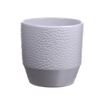 Cache-pot en céramique BIHAM, motif martelé, gris clair, 13,2cm, Ø13,5cm