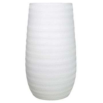 Vase à fleurs en céramique TIAM avec rainures, blanc mat, 50cm, Ø26cm