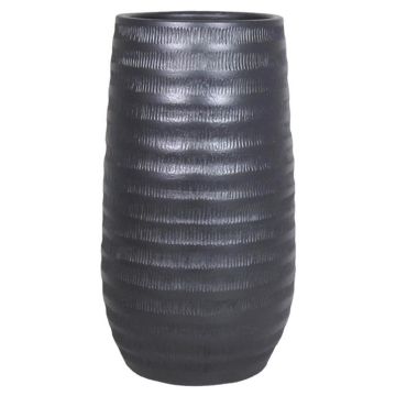 Vase à fleurs en céramique TIAM avec rainures, noir mat, 40cm, Ø22cm
