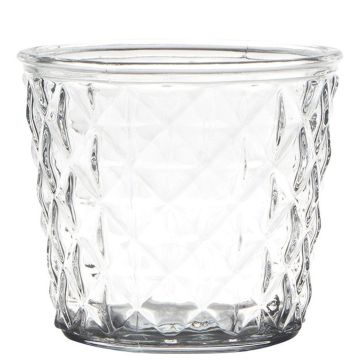 Bougeoir en verre IRYNA avec motif losange, transparent, 10cm, Ø11cm