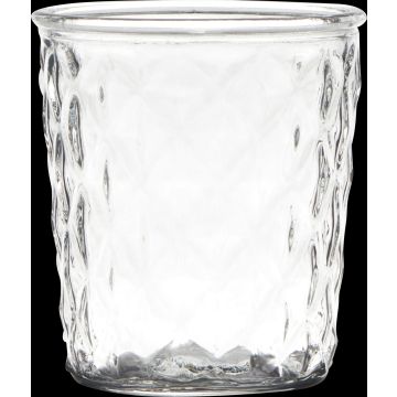 Bougeoir en verre IRYNA avec motif losange, transparent, 15cm, Ø13,5cm