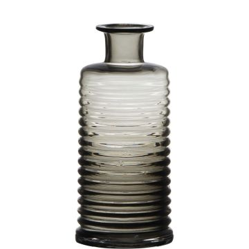Vase bouteille en verre STUART avec rainures, gris-transparent, 21,5cm, Ø9,5cm