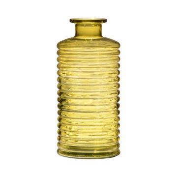 Vase bouteille en verre STUART avec rainures, jaune-transparent, 21,5cm, Ø9,5cm