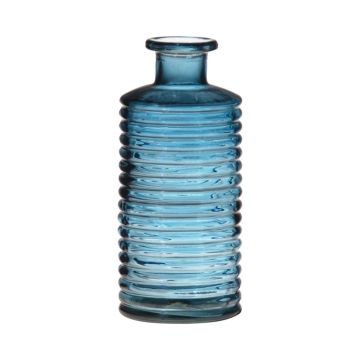 Vase bouteille en verre STUART avec rainures, bleu-transparent, 31cm, Ø14,5cm