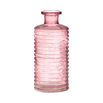 Vase bouteille en verre STUART avec rainures, rose-transparent, 21,5cm, Ø9,5cm